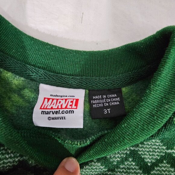 Marvel Toddler Boys Green Avengers Holiday Sweater Sweatshirt 3T - Picture 2 of 5